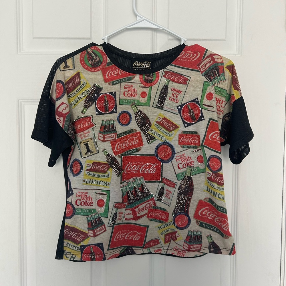 Rare Vintage Coca Cola T-Shirt with Rhinestones and a Mesh Back